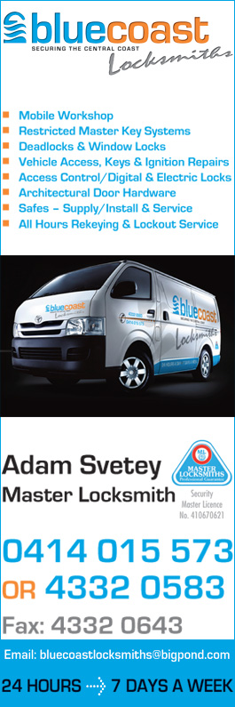 Blue Coast Locksmiths Servicing the Central Coast 24 Hours a Day 7 Days a Week