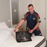 Technician showing our customer the dead skin and dust-mite we’ve cleaned off.